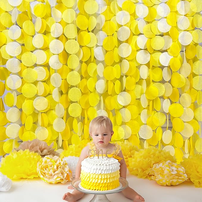 192Ft Yellow Party Decorations Ombre Yellow White Big Polka Dots Backdrop - Image 4