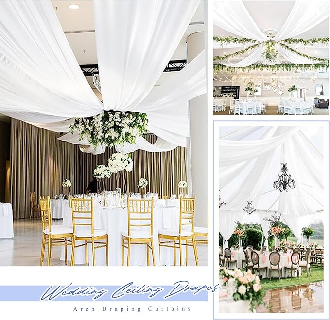 4 Panels White Ceiling Drapes for Wedding 5ftx40ft Chiffon Fabric Arch Draping - Image 7