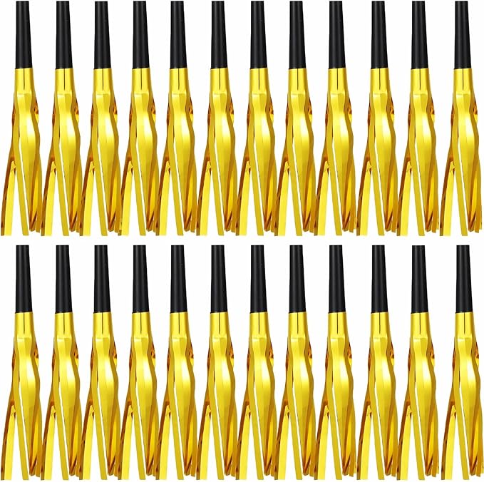 24 Pcs Gold Noise Makers Glitter Metallic Fringed Noise Makers Horns by LCPQMZGH