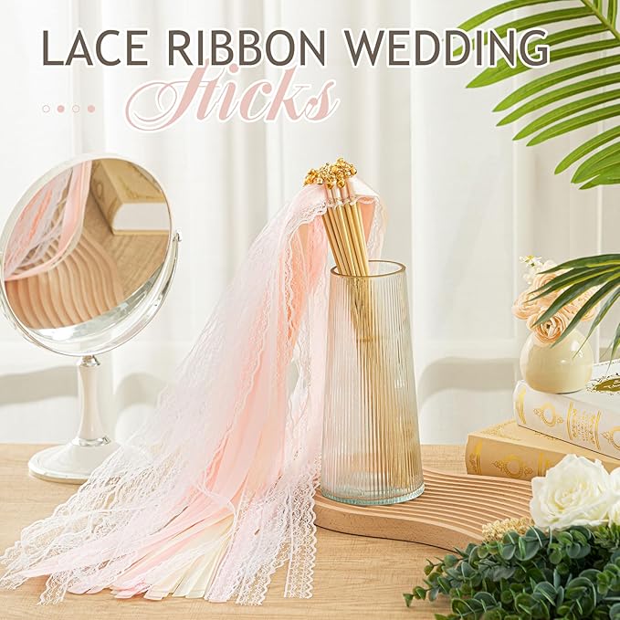 Taiyin 150 Pcs Lace Ribbon Stick Wands Wedding Wand Streamers - Image 4