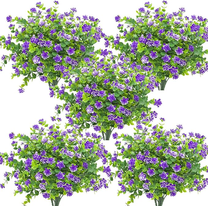10 Bundles Artificial Fake Flowers, Faux Outdoor Plastic Plants UV Resistant by Grunyia