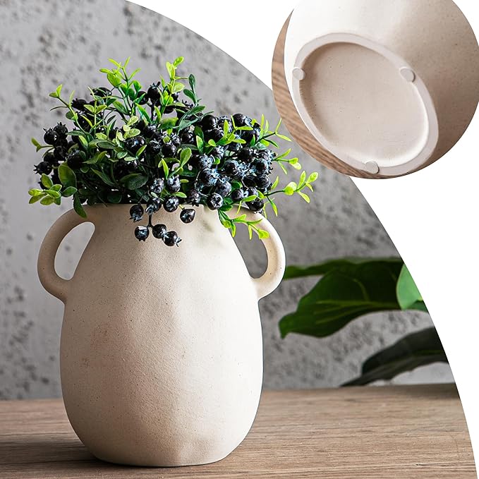 Kimdio White Ceramic Vase with 2 Handles – Sand-Glazed Clay Pottery Vase - Image 5