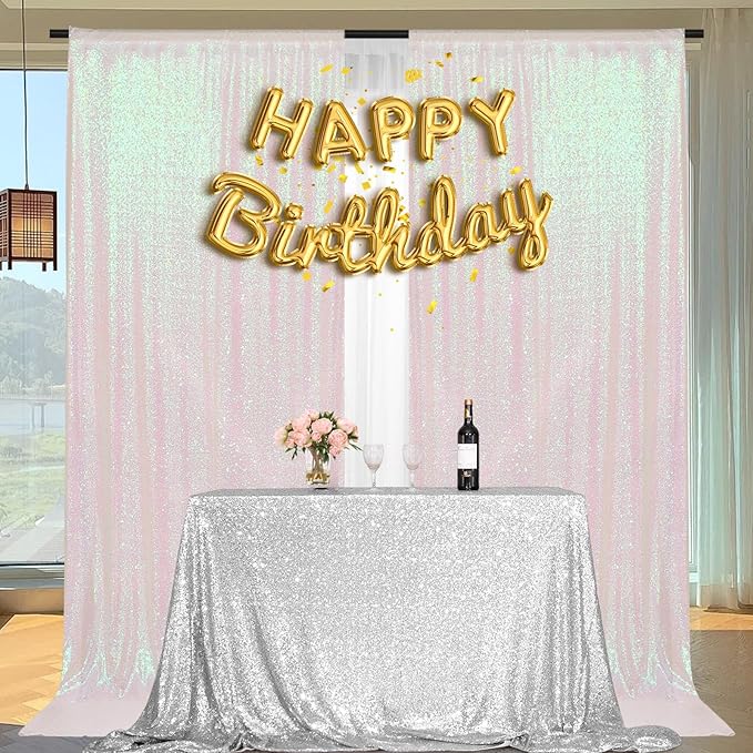 PartyDelight Sequin Backdrop Curtains Iridescent 2 Panels 5Ft x 10Ft Photograph - Image 8