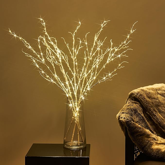 BAOLITVINE Lighted White Twig Branches 32IN 200 Warm White Fairy Lights - Image 3