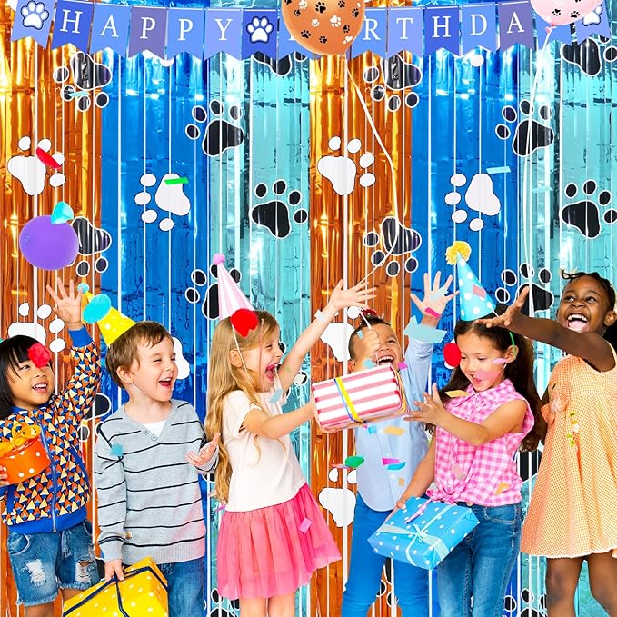 2 Pack 3.3X6.6Ft Blue Dog Foil Fringe Curtains Backdrop Decorations - Image 6