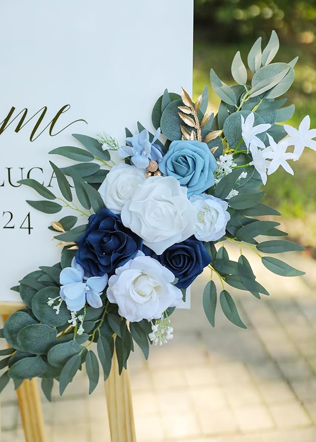 Artificial Dusty Blue Wedding Arch Flower Swags Set of 2 - Image 4