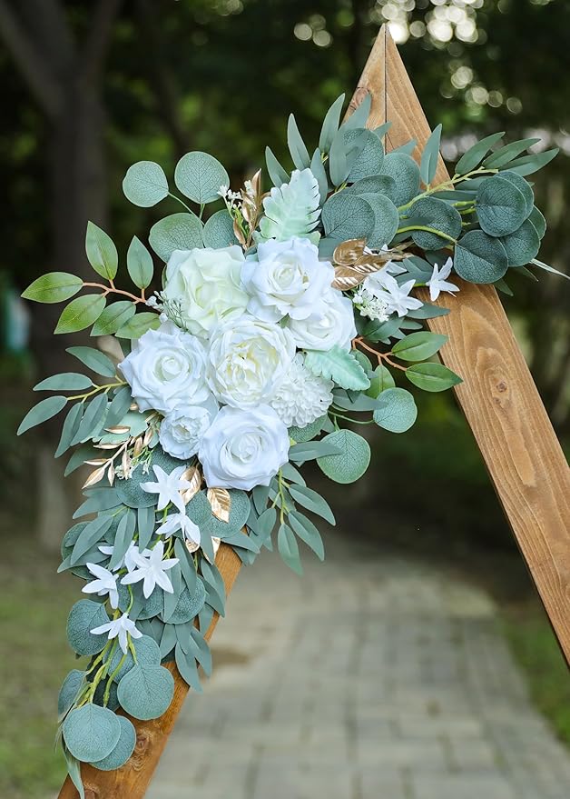 Artificial White Wedding Arch Flower Swags Set of 2 - Image 6