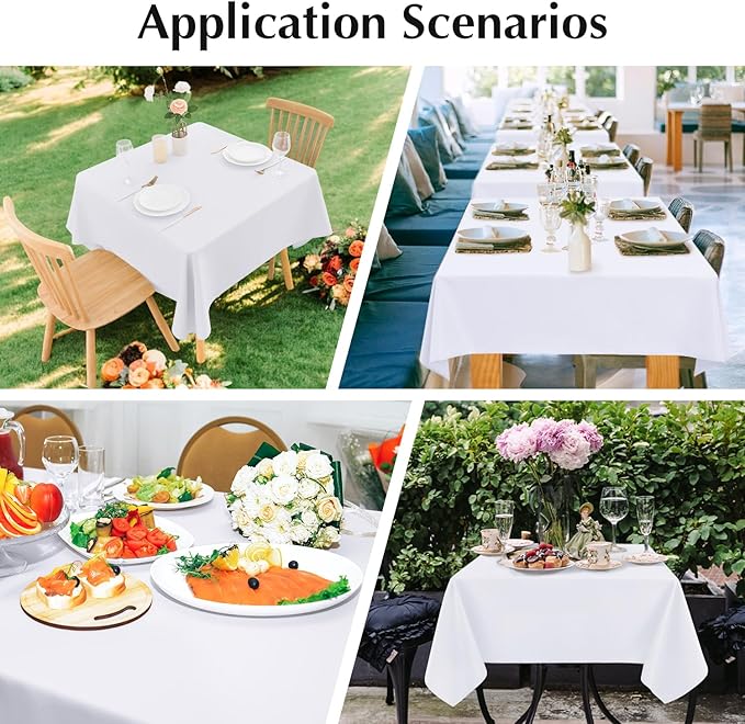 2 Pack Square Table Cloth 70X70 Inch White Washable Fabric Tablecloth Polyester - Image 6