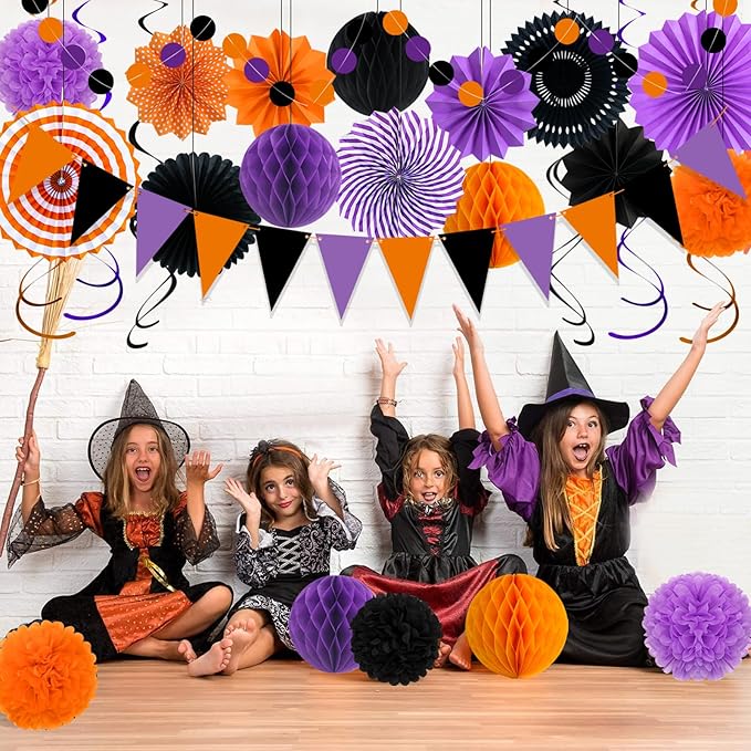 Halloween Party Decorations Paper Fans, Graduation Season Hanging Glitter - Image 5