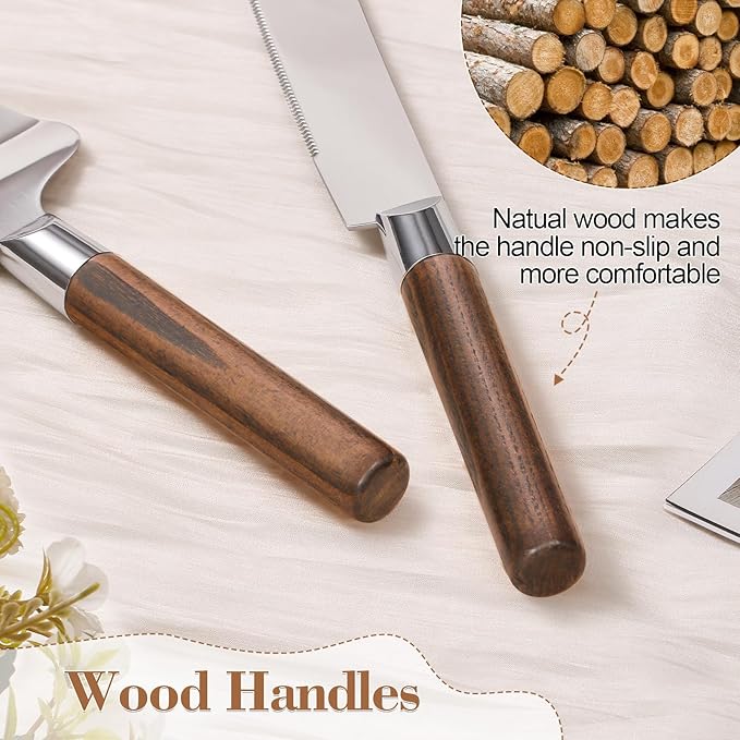 Cake Cutting Set for Wedding, Wood Cake Knife and Server Set, Vintage Pie Cake - Image 5