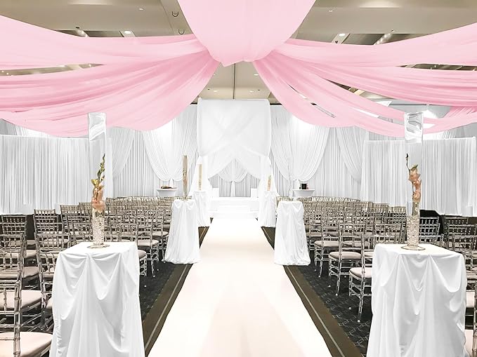 6 Panels Pink Ceiling Drapes for Wedding, 5ftx20ft Ceiling Drapes Cheesecloth - Image 5