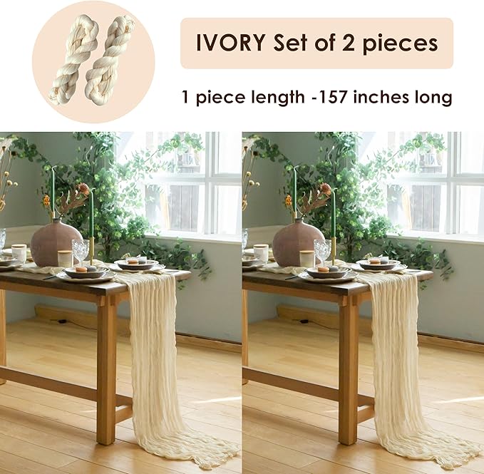 Ivory Cheesecloth Table Runner Set of 2 Runners 141 in Long Each Cream Gauze - Image 2