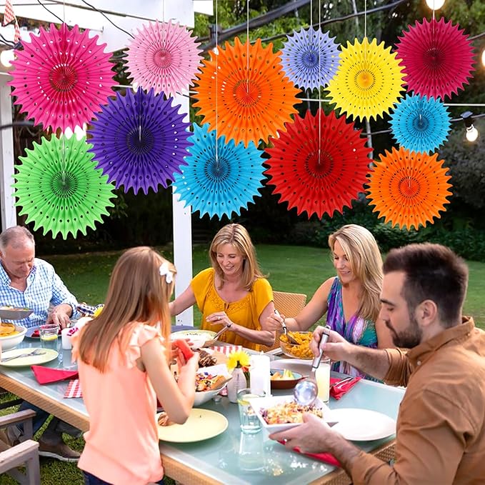BestoFun 12PCS Paper Fans Mexican Party Decorations Tissue Paper Flowers - Image 7