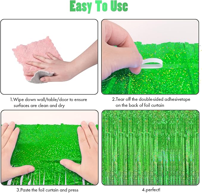 CANREVEL 2 Pack 3.3x8.2 Feet Laser Green Foil Fringe Backdrop Curtains - Image 3