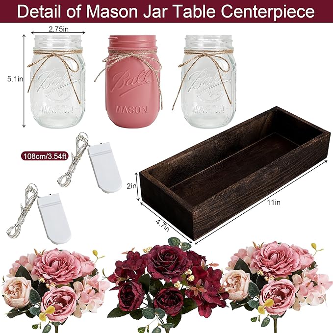 Mason Jar Lights Centerpiece for Table, Mason Jar Centerpiece Decor for Dining - Image 2