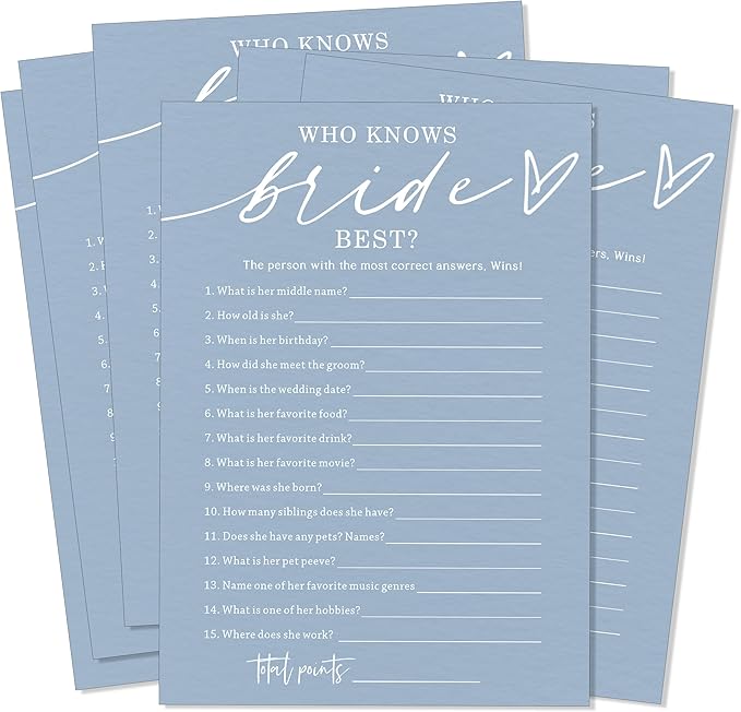 Fun Wedding Shower Games Cards Who Knows The Bride Best Engagement Party by Unknown