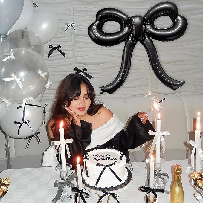 4 Pcs Bow Birthday Decorations Black Bow Balloons Bow Party Decorations Giant - Image 3
