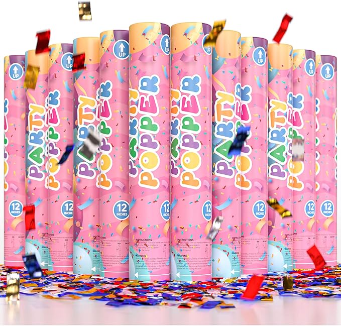 Confetti Poppers Confetti Cannon | 12 Pack | Glitter Multicolor | Party Poppers by TURPartySupplies