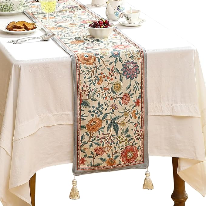 Floral Printed Table Runner for Table, Decorative Linen 87 Inches Long Table by bilingaier