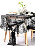 BOXAN Black Lace Tablecloth Overlay Rose Vintage Embroidered, Romantic Boho by BOXAN