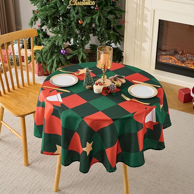 Christmas Tablecloth Round 60 Inch Waterproof, Machine Washable Checkered - Image 8