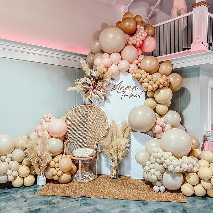 Boho Blush Pink Brown Balloons, 12-Inch Retro Blush Brown Beige Latex Balloons - Image 7
