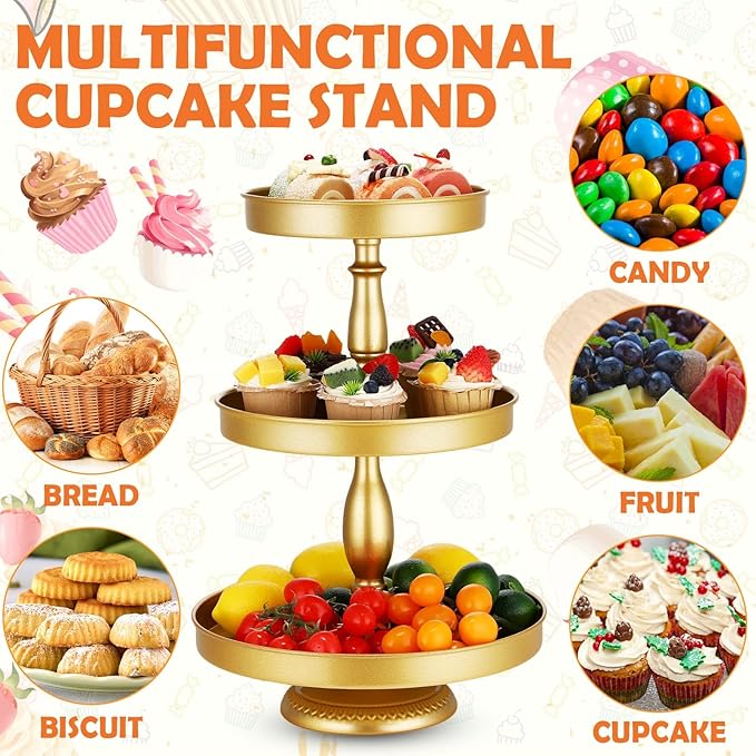 Maxdot 2 Pcs 3 Tier Cupcake Stand Holder, Round Cupcake Stand Serving Tray - Image 6