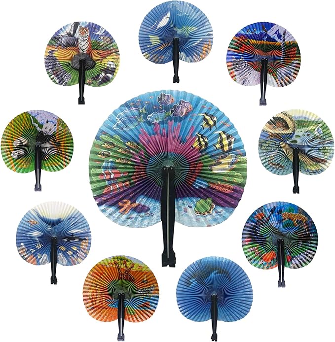20 Pcs 10" Safari Print Animal Folding Paper Fan Bulk Assortment by Bestage