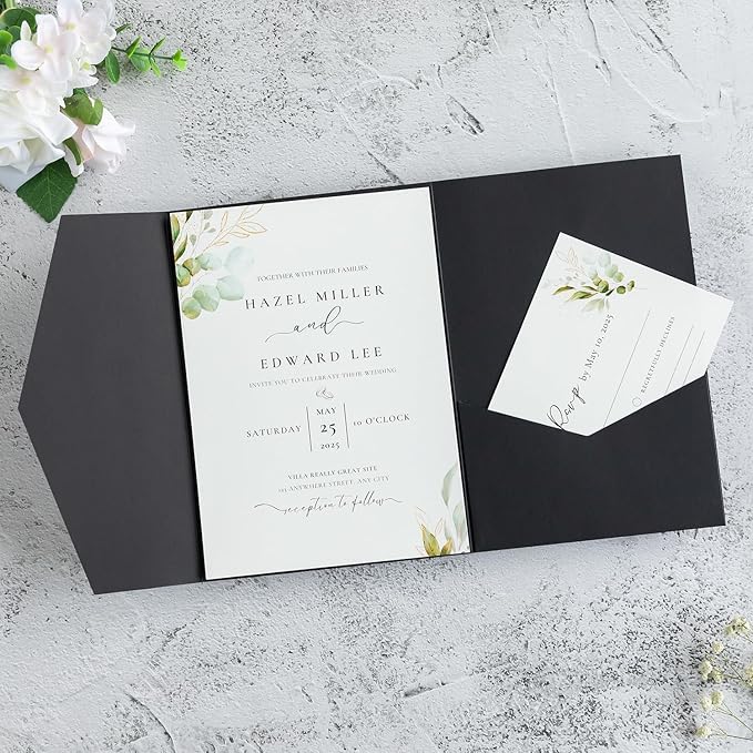 20 PCS Black Tri-fold Laser Cut Wedding Invitation Pockets - Image 6