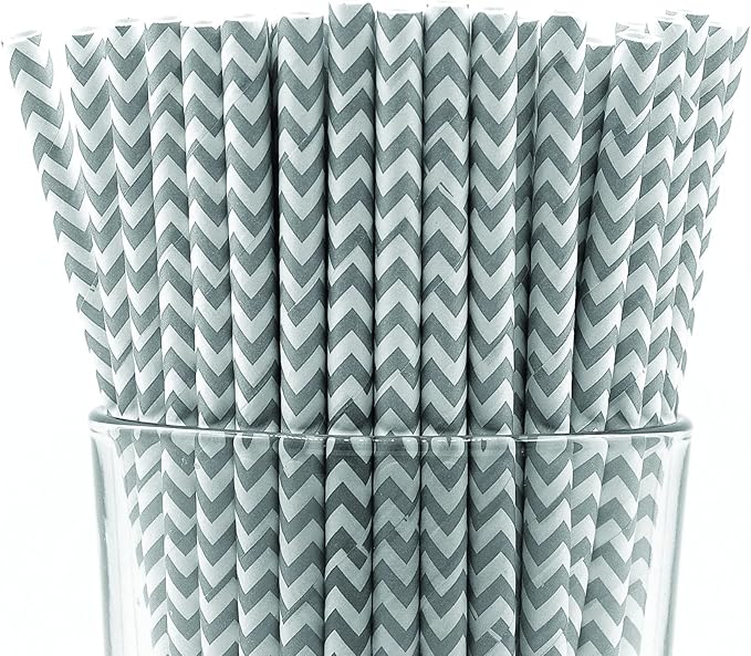 Pack of 900 Gray Chevron Biodegradable 4-Ply Paper Drinking Straws by Stephanie+Imports
