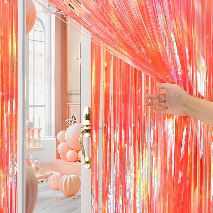 2 Pack Orange Party Streamers Backdrop Curtains, 3.3x8.2ft Holographic Tinsel - Image 8