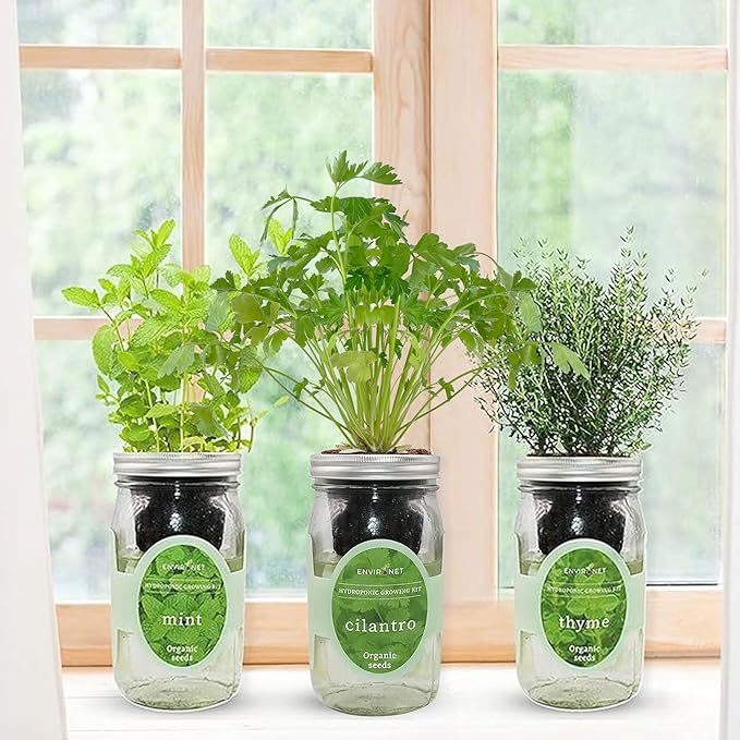 Hydroponic Growing Kit Set, Self-Watering Mason Jar Herb Garden Starter Kit - Image 2