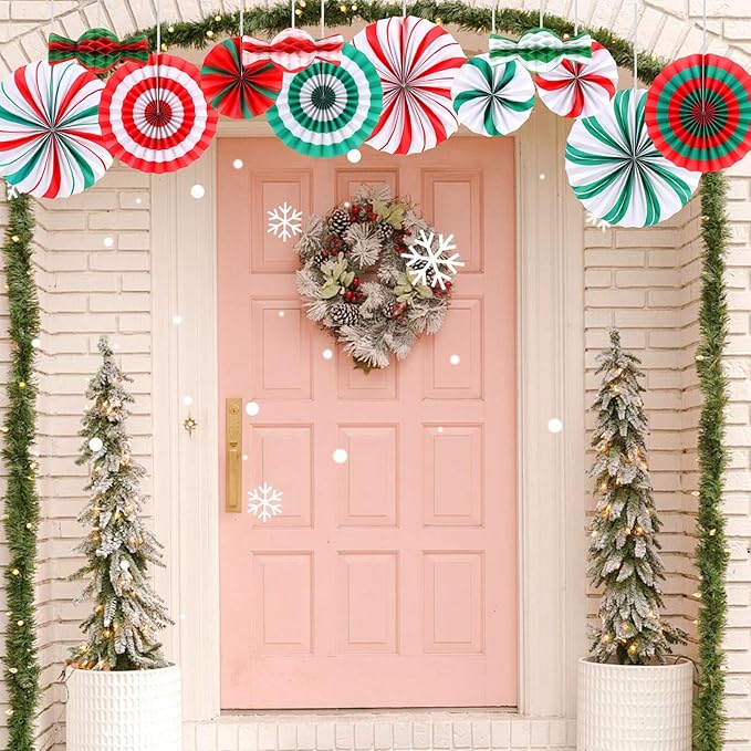 12 PCS Candy Hanging Paper Fans Christmas Candy Decorations Red Green White - Image 5