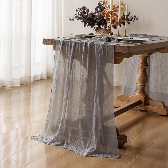 Grey Gauze Rustic Cheesecloth Table Runner 120 Inch 10 FT - Image 2