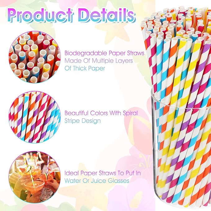 Striped Paper Drinking Straws，Sturdy & Non-Soggy，Food-Safe Ink, and - Image 3
