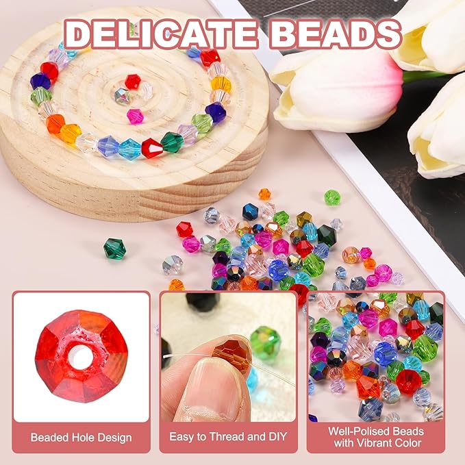 PATIKIL 1000pcs 4mm Bicone Glass Crystal Beads, Faceted Glass Spacer Beads - Image 3