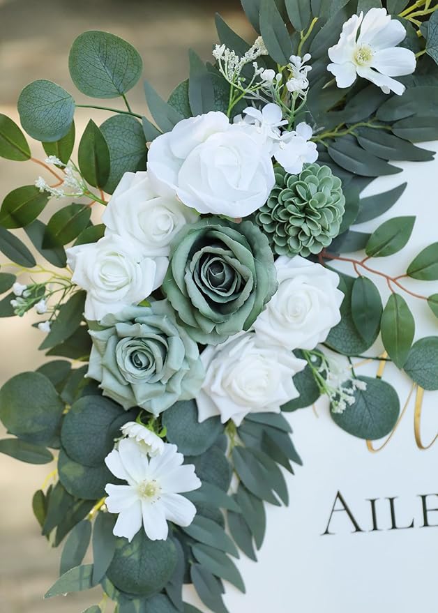 Artificial Sage Green Wedding Arch Flowers Swags Set of 2 - Image 3