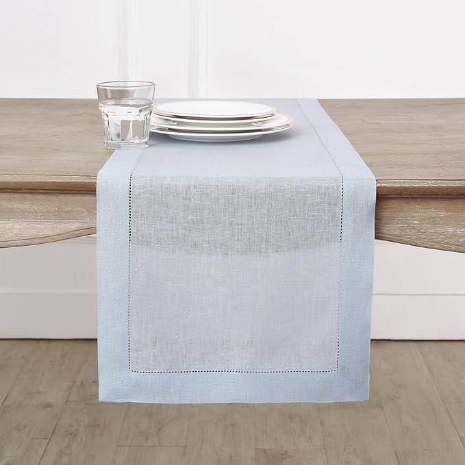 Solino Home Linen Light Blue Table Runner 132 Inches Long by SolinoHome