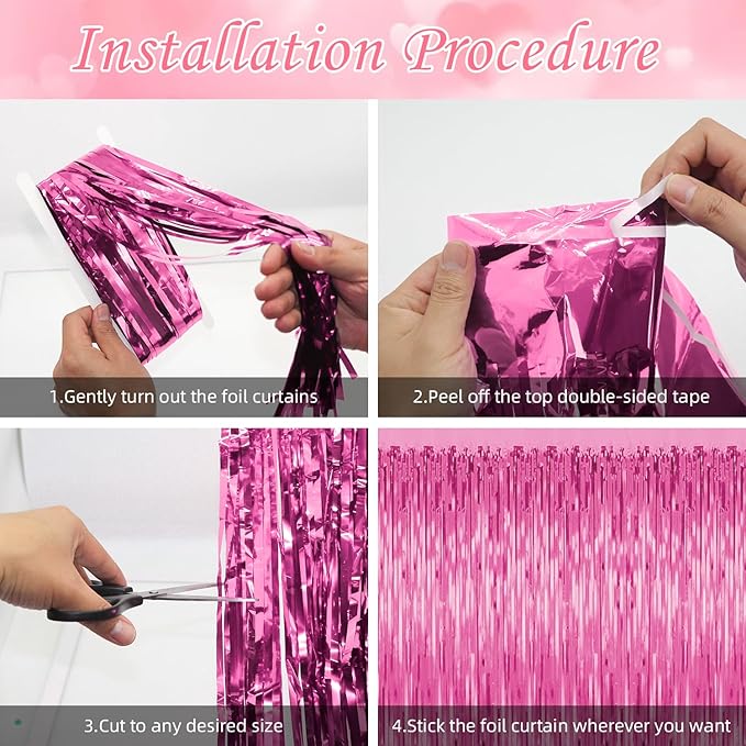 3 Pack Pink Tinsel Backdrop Decorations, Foil Fringe Curtains, Bachelorette & - Image 3