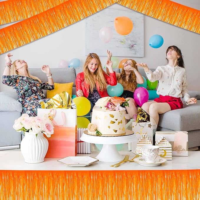 4 Pack 10 Ft Macaron Orange Foil Fringe Garland Metallic Streamers Tinsel - Image 5