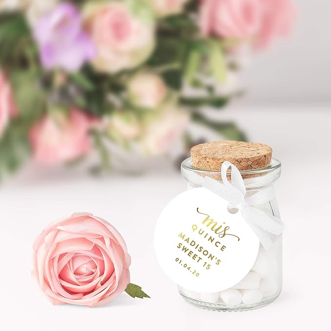 Andaz Press Personalized Round Circle Birthday Gift Tags, Metallic Gold Ink - Image 3