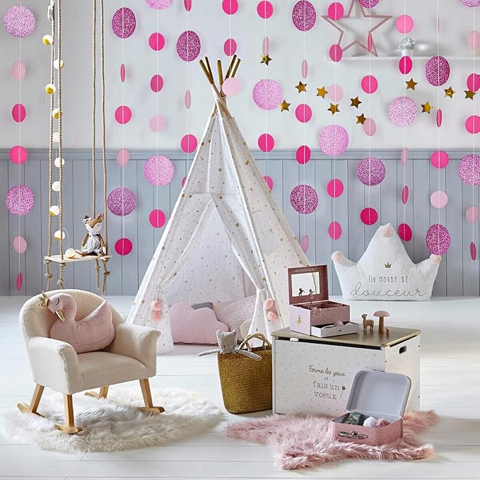8 Pack Pink Glitter Dot Garland, Hanging Circle Streamers Banner, Backdrop - Image 5