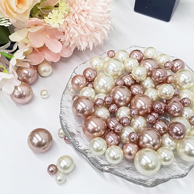 150Pcs Cream&Rose Gold Polished No Hole Faux Pearl Beads - Image 5
