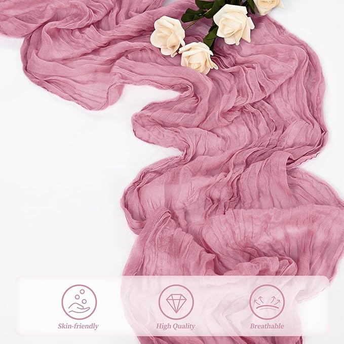 6 Pack Dusty Rose 10FT Cheesecloth Table Runner 20 x 120 Inch Long Rustic Gauze - Image 5
