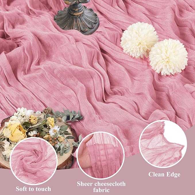 Asee'm 12pcs Cheesecloth Table Runner 120 Inches Long Pink Boho Gauze Cheese - Image 3