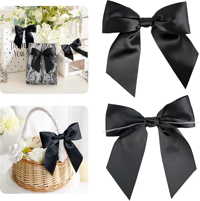 AIMUDI Black Satin Bows 5.5" Bows by AIMUDI
