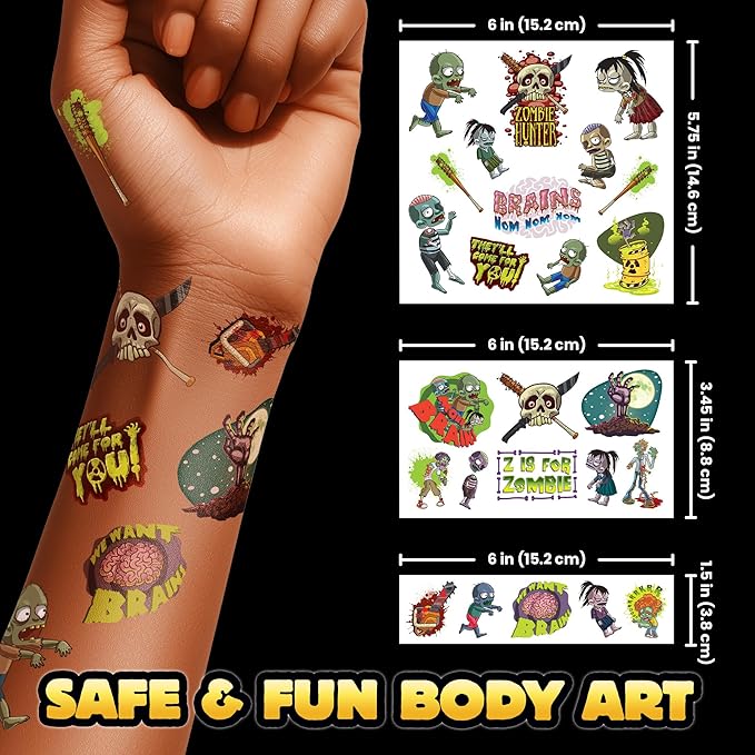 Zombie Halloween Tattoos Variety Pack – 25 Pack of Scary Temporary Tattoos - Image 4