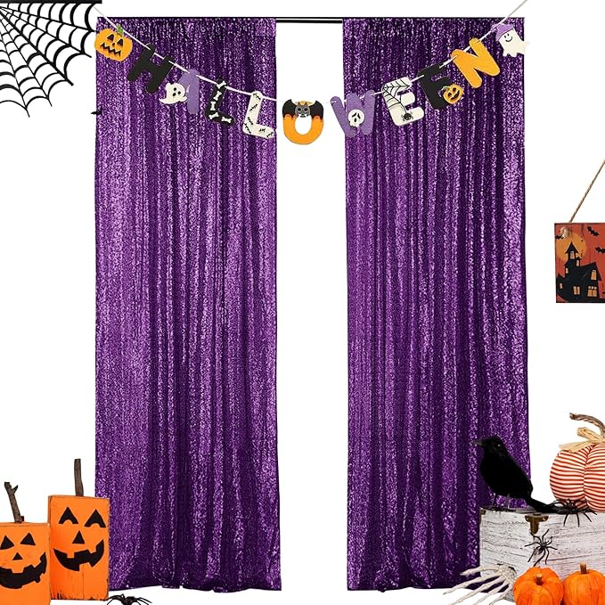 Hahuho Purple Sequin Backdrop Curtain, Party Decoration（2 Panels, 2FT x 8FT by Hahuho