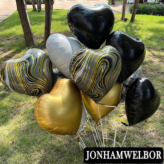 Jonhamwelbor 20Pcs 18 inch Black Foil Mylar Heart Shape Balloons Decorations - Image 4