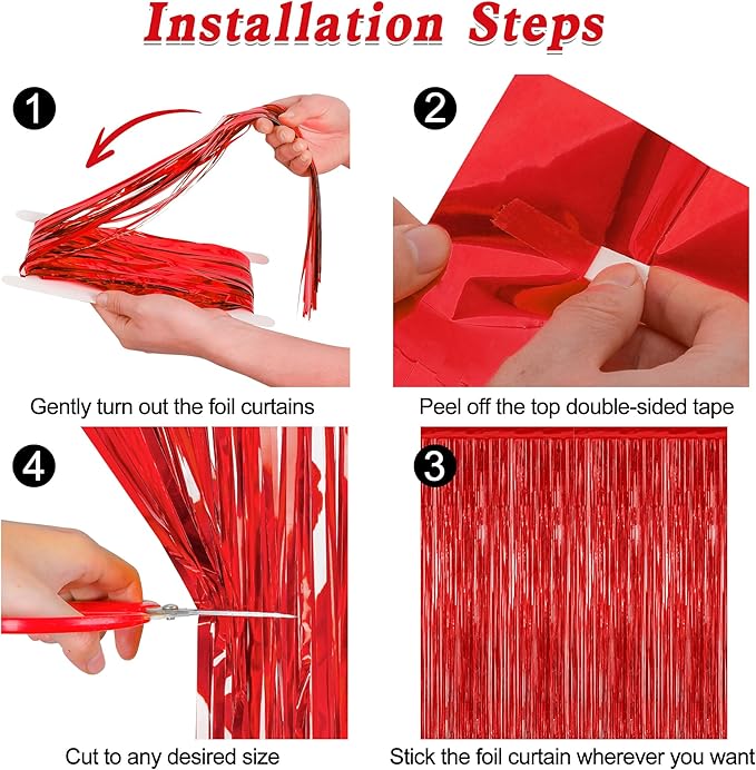 12 Pack Red Curtains, 3.28 FT x 7.05 FT Party Streamer, Metallic Party Backdrop - Image 3